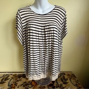 Rewind Black and White Striped Short Sleeve Top